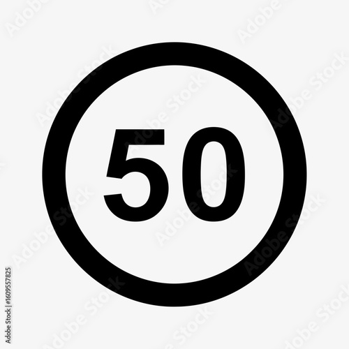 Circular road sign with number 50 inside black border on white background.