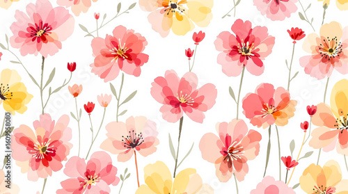 Seamless tropical pattern with exotic leaves and flowers in delicate colors. Tropical wallpaper painted watercolor