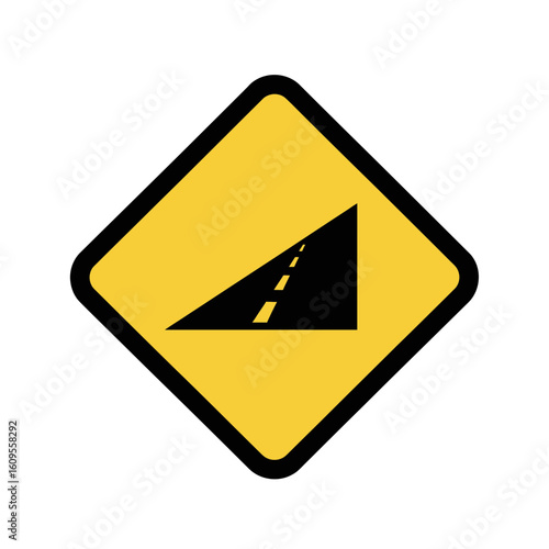 Yellow road sign showing steep incline with black road and white stripes. Free Download Yellow road sign showing steep incline with black road and white stripes. - GFXLoad