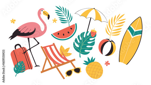 Vibrant Summer Vacation Tropical Flamingo Illustration Design