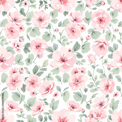 Wallpaper Mural Seamless pattern with pink roses watercolor Torontodigital.ca