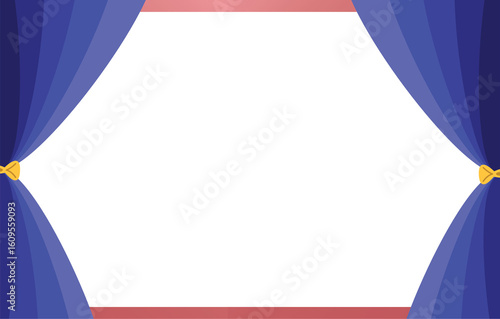Stage Curtain Reveal: An illustration captures the anticipation and drama of a stage reveal, with elegant blue curtains framing a blank canvas, ready for the spotlight. 