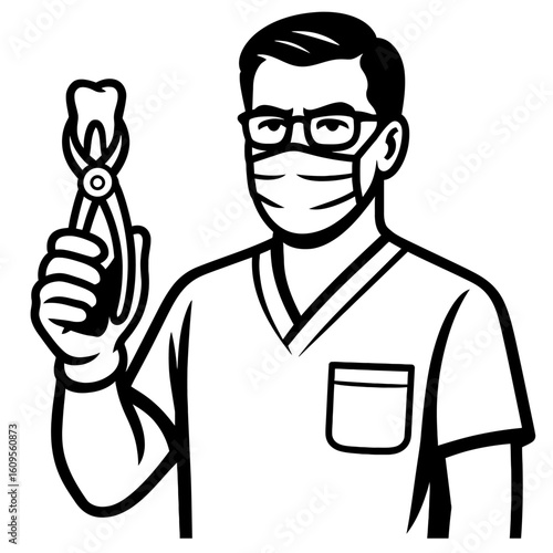 Professional Dentist Holding Extracted Tooth with Dental Forceps