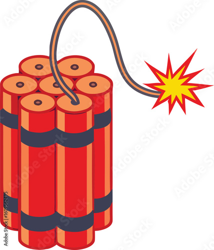 Red dynamite sticks with fuse and explosion explosives boom