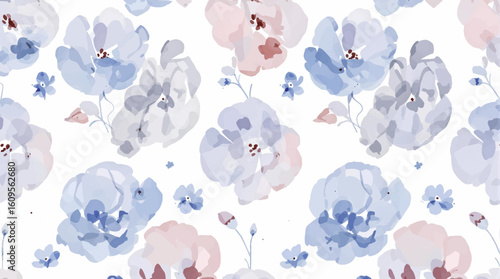 Seamless background, floral pattern with watercolor flowers pink and blue color. Repeat fabric wallpaper print texture. Perfectly for wrapped paper, backdrop.