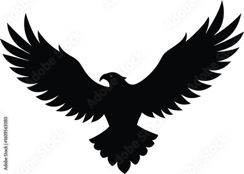 Majestic eagle in full flight silhouette isolated on white background