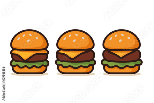 Three Classic Cheeseburgers Ready to Enjoy
