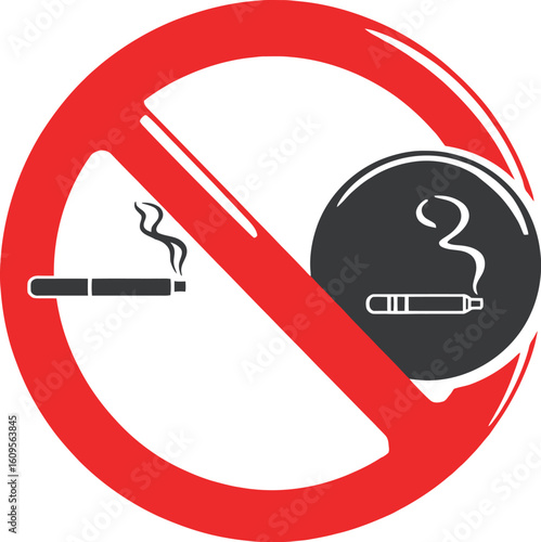 No Smoking & Vaping Sign – Black and White Vector Illustration of Cigarette and Vape Prohibition for Public Health Awareness