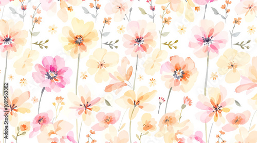 Vector seamless background. Abstract floral pattern. Modern, bright and colorful print on a light background. Ideal for textile design, screensavers, covers, cards, invitations and posters.