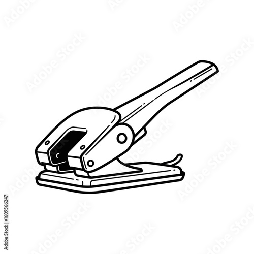 Black and white line drawing of a hole punch, side view, on a white background.