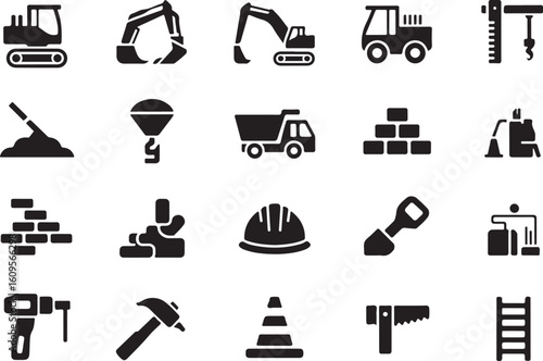 Construction and building industry icon set