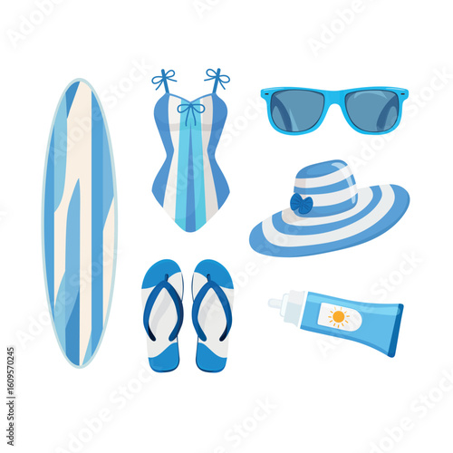 Sea set. Flat vector clipart, illustration with isolated background.