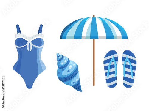 Sea set. Flat vector clipart, illustration with isolated background.