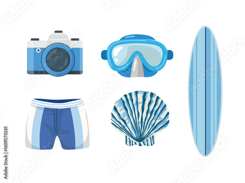 Sea set. Flat vector clipart, illustration with isolated background.