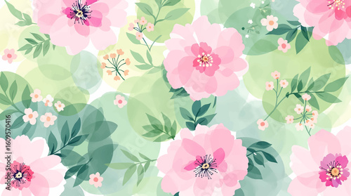 Delicate watercolor flowers seamless pattern filled with vibrant colors like pink, blue and orange. Watercolor vector background for use in crafts, or textiles, a lively touch to any design project
