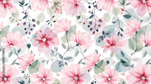 Pink tulips on white background, Watercolor spring flowers on white. Vector illustration