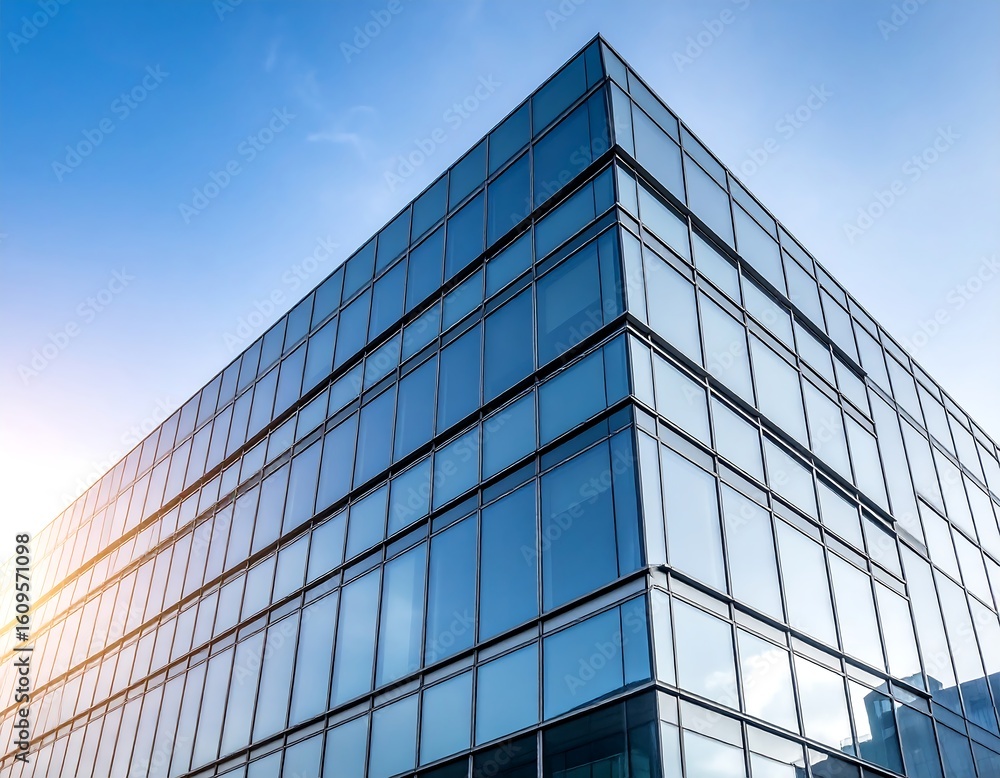 Modern glass office building against a blue sky Modern glass office building against a blue sky