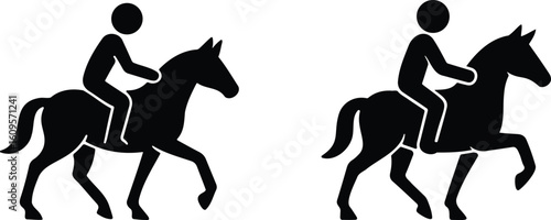 Silhouettes of stickman figures riding horses in calm equestrian pose, facing right direction