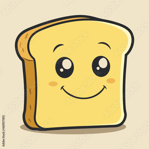 Smiling slice of toast with butter and cute cartoon eyes and cheeks bread food
