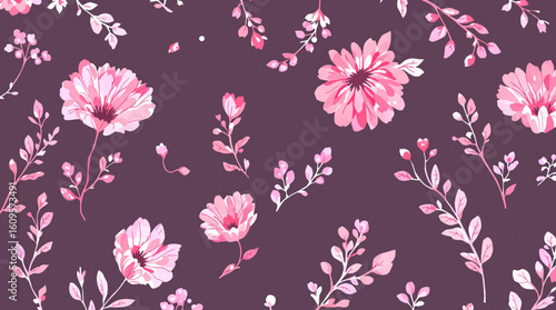 Blooming watercolor flowers vector seamless pattern. This pattern can be used for fabric textile wallpaper fashion design dress background.