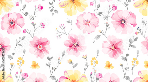 Flower watercolor art background vector. Wallpaper design with floral paint brush line art. leaves and flowers nature design for cover, wall art,