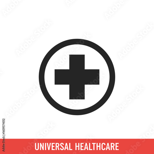 Universal healthcare icon with a medical plus sign symbol. Vector graphic for health insurance and public medical services.