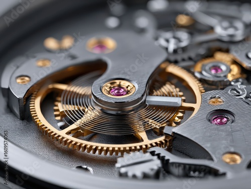 Wallpaper Mural a close-up of a mechanical watch movement showing its intricate details. The gears and components are meticulously crafted, demonstrating precision and craftsmanship Torontodigital.ca