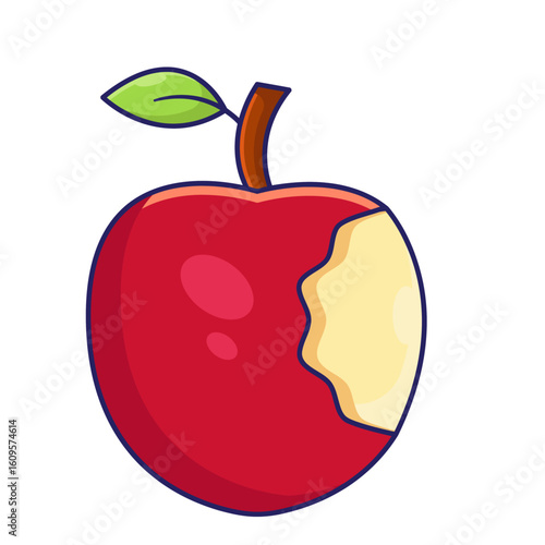 A vibrant red apple with a bite taken out of it, showing its inside.