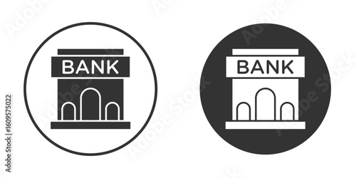 Bank building icon in trendy flat design versions in black and white.