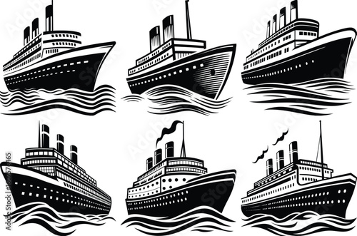 Vintage liners sailing on wavy seas collection