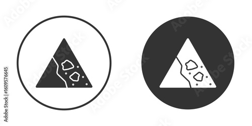 Falling rocks or debris warning road signs in trendy flat design versions in black and white.
