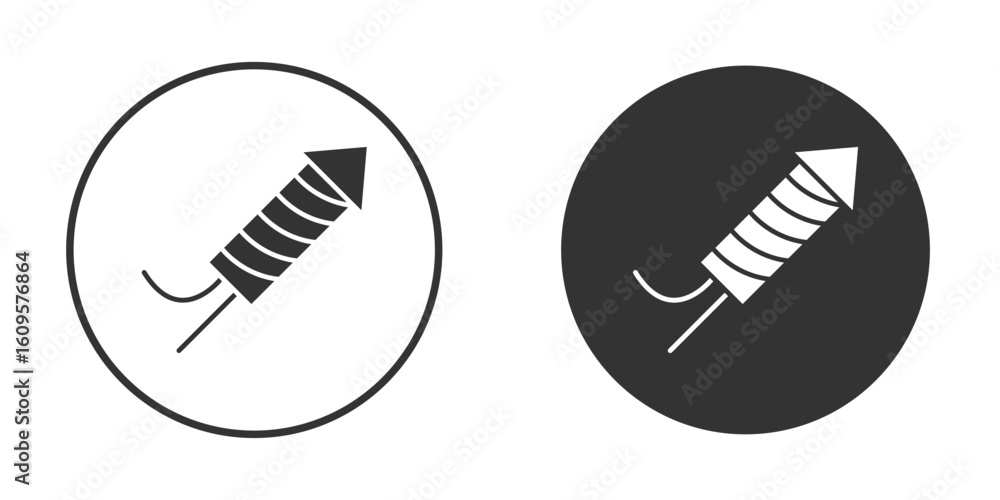 Fireworks rocket signs in trendy flat design versions in black and white. Fireworks rocket signs in trendy flat design versions in black and white.