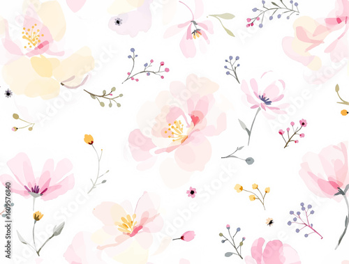 Wallpaper Mural Pink watercolor flowers background for design. Floral border frame card template. Torontodigital.ca
