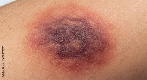 Close-up of a contusion on human skin.