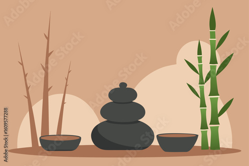 Zen stones and bamboo bring balance and relaxation to this natural spa still life