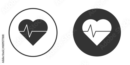 Heartbeat icon in trendy flat design versions in black and white.