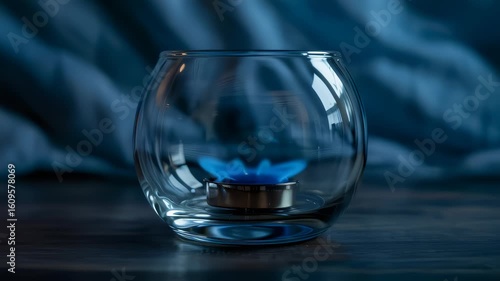 Wallpaper Mural Blue Flame in Glass Bowl on Wooden Table Torontodigital.ca