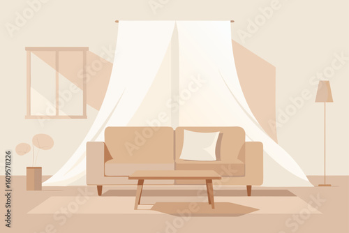 A cozy interior shot of a classic bedroom or living room, featuring stylish home furniture like a sofa, bed, and chairs, with thoughtful decor on the walls, floor, and tables, illuminated by a lamp ne