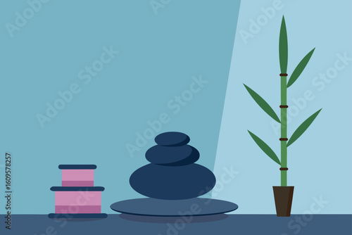 Zen stones and bamboo create a serene spa balance with green nature and relaxation