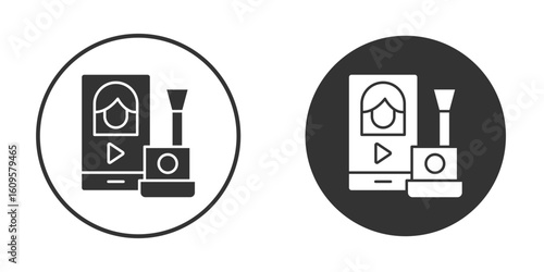 Makeup tutorial video icon in trendy flat design versions in black and white.