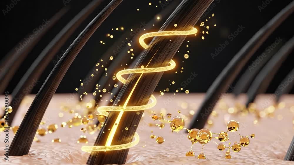 Hair care treatment with nutrients and golden serum, Hair follicle health restoration and shine boost with golden particles