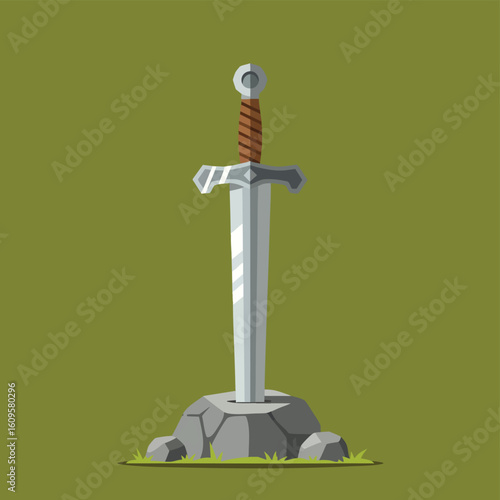 Excalibur: Sword in the Stone Medieval Legend Illustration.