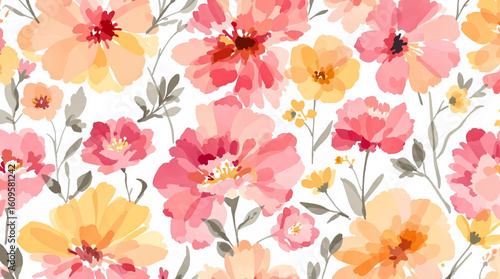 Wallpaper Mural Seamless floral pattern watercolor, Colorful watercolor flowers background	 Torontodigital.ca