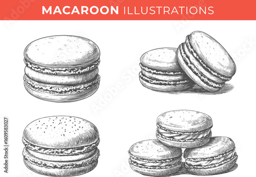 Set illustrations of macaroon isolated on transparent background. Vector graphics