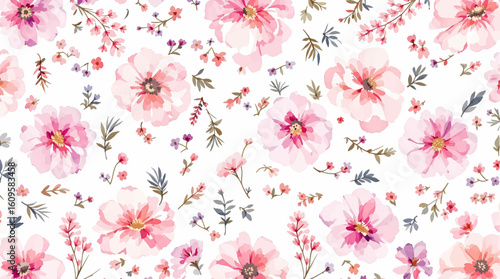 Seamless floral pattern watercolor, Colorful watercolor flowers background	
