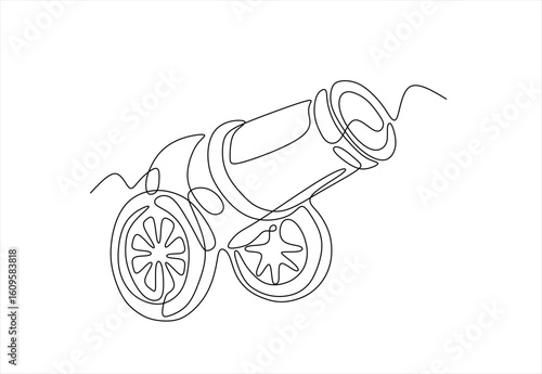 Continuous one line drawing of cannon gun. Army warfare equipment in battlefield one line concept. Hand drawn one line vector. Editable stroke 
