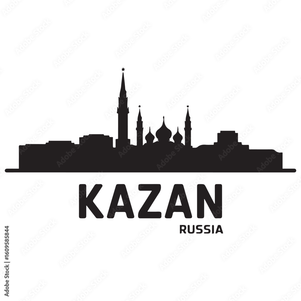 Fototapeta premium Kazan skyline horizontal banner. Kazan, Russia. Vector template for your design. Vector black silhouette. with white background