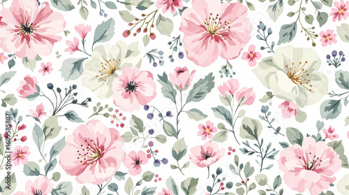 Seamless floral pattern watercolor, Colorful watercolor flowers background	