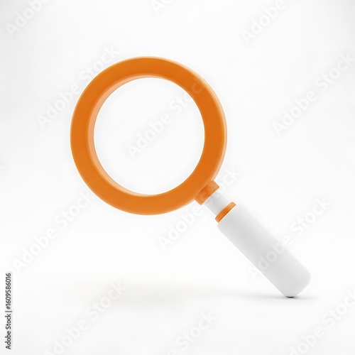 Photo of an orange magnifying glass isolated on a white background