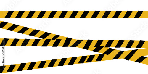 Warning tape with yellow and black diagonal stripes. Warning tape and police line. Warning danger tape. Restriction tape. Seamless line.